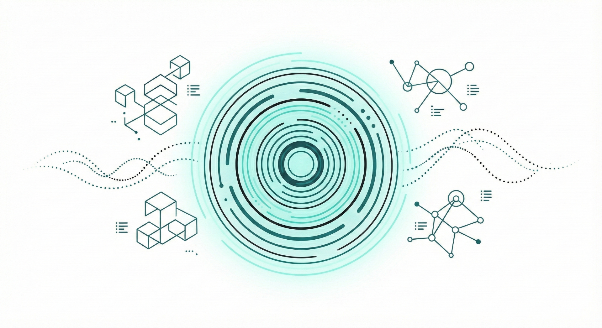 AI data visualization showing concentric circles and network connections